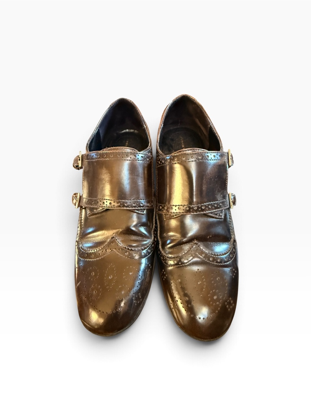 ZARA Classic Double Monk Strap Women's Shoes in Dark Brown sz 39